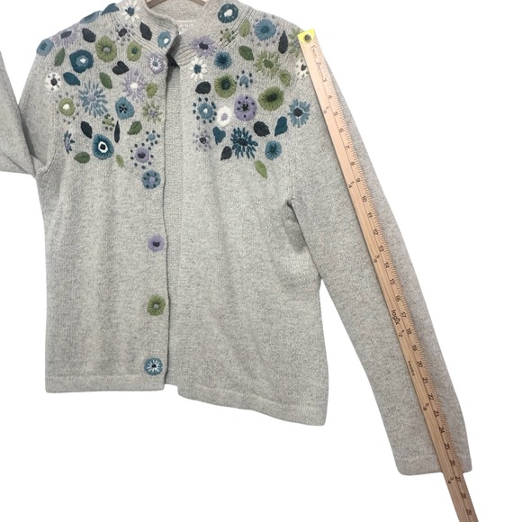 Christopher Banks Cardigan Sweater Floral Embroidered Open Front Med Silk Angora - Picture 8 of 8